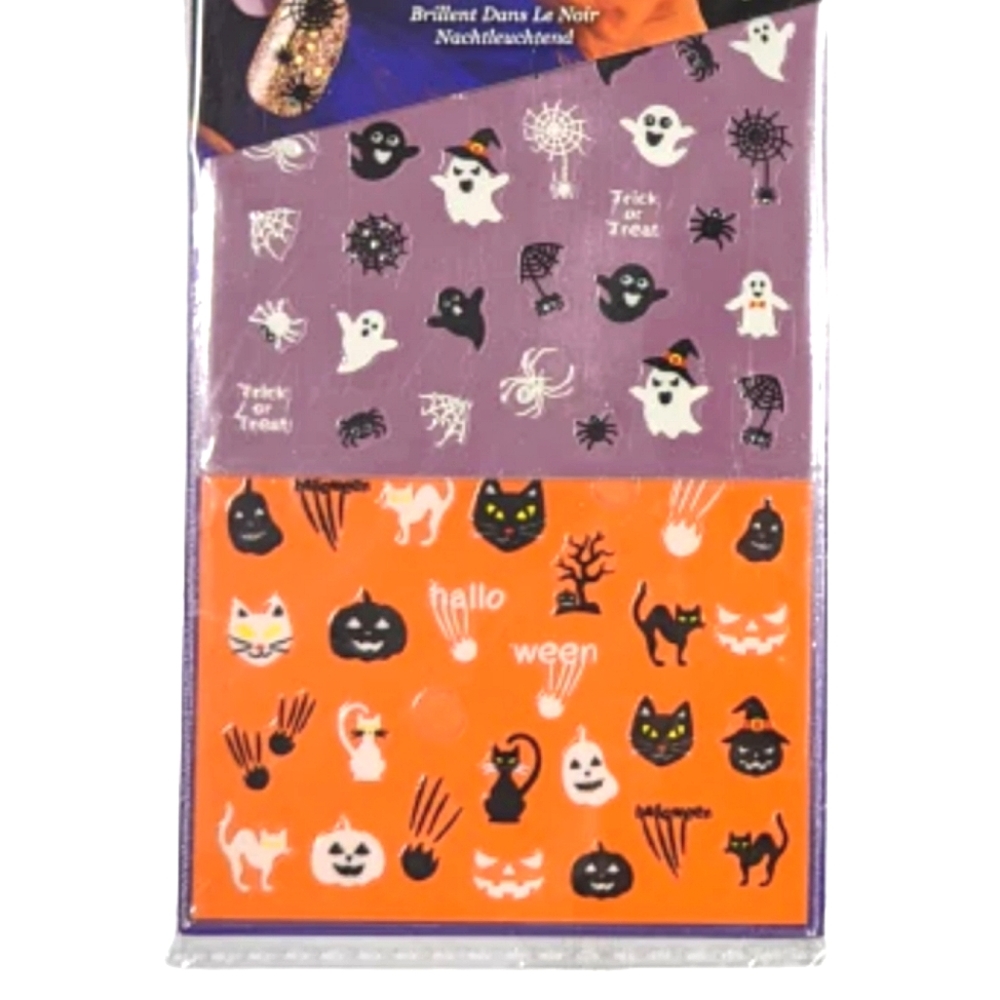 Glow in the Dark Stickers Halloween Nail Stickers Cats Jack-o'-lantern Kiss Nail